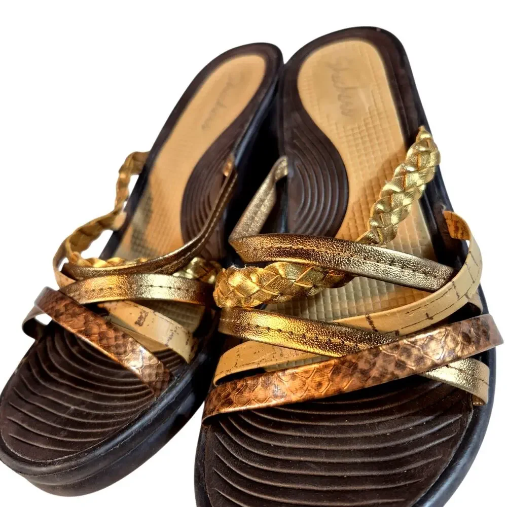 Skechers Cali Rumblers Strappy Textured Wedge Sandals Bronze/ Gold 7 - 7.5 - Picture 4 of 6